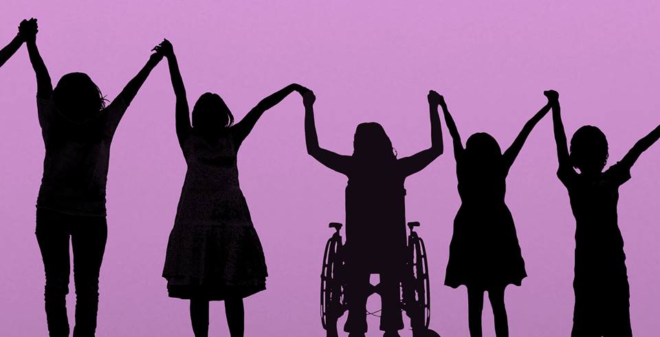 silhouettes of 5 young women holding hands.