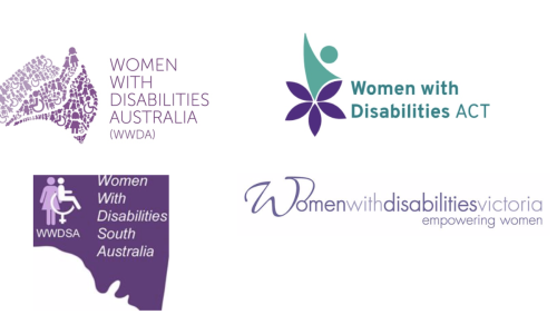 Logos of Women With Disabilities Australia (WWDA), Women With Disabilities Victoria (WDV), Women With Disabilities Australian Capital Territory (WWDACT), and Women With Disabilities South Australia (WWDSA)