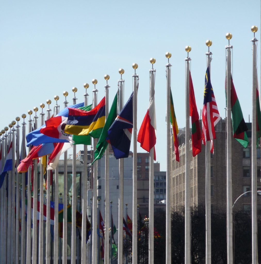 Photo of flags in a line.