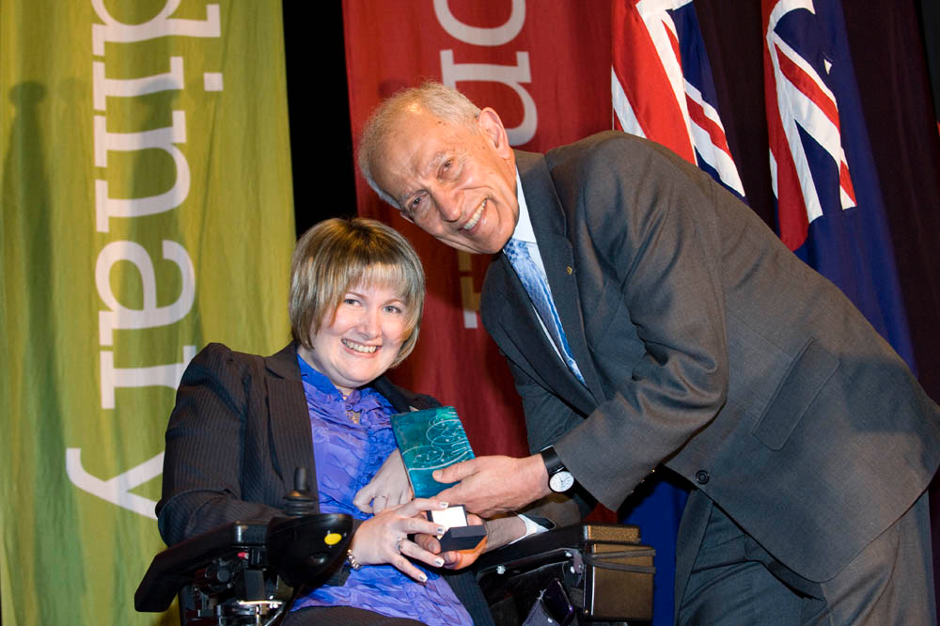 Anj Barker receiving at award for the Victorian Young Australian of the year in 2011.