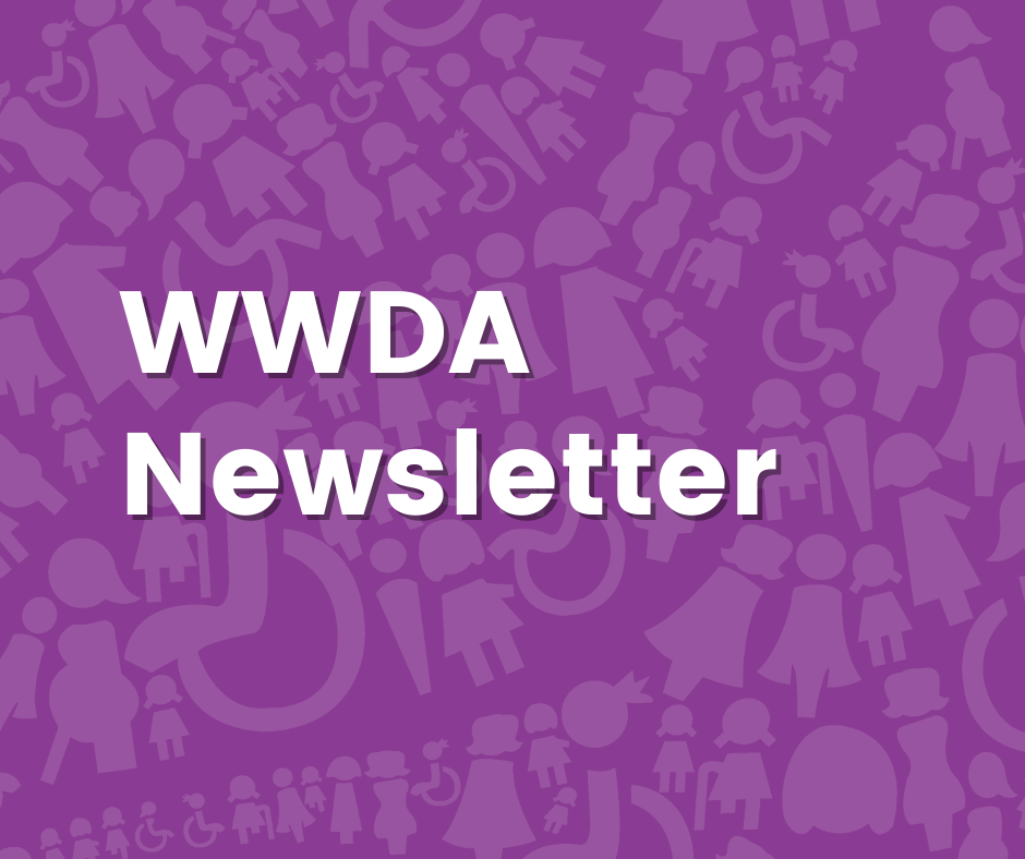 Purple background with white text: WWDA Newsletter