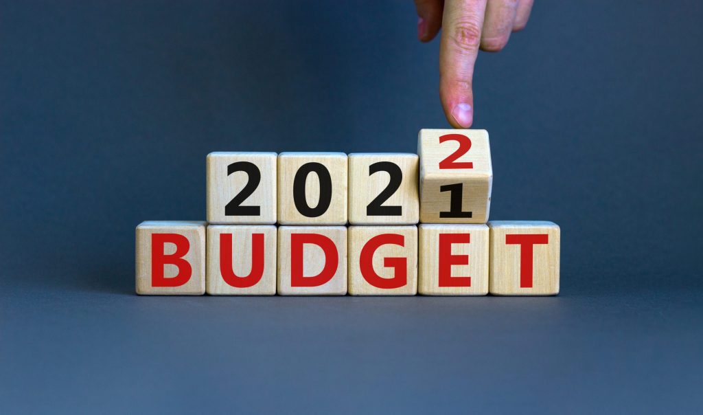 Letter and number blocks reading '2021 Budget'