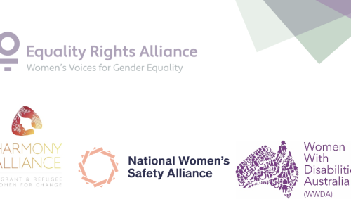 A group of logos, including Equity Rights Alliance, Harmony, National Women's Safety Alliance and WWDA.