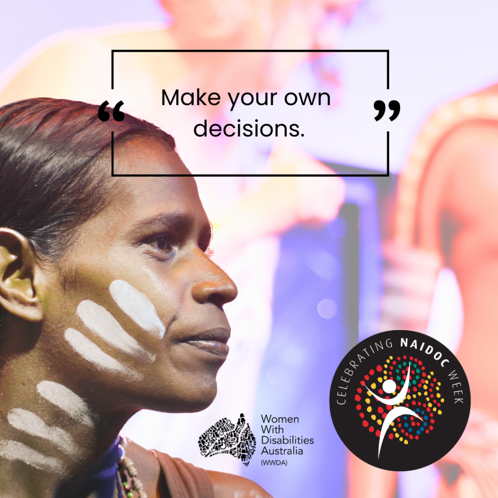 Photo of a First Nations women with traditional Face Paint. Text says Make Your Own desicions