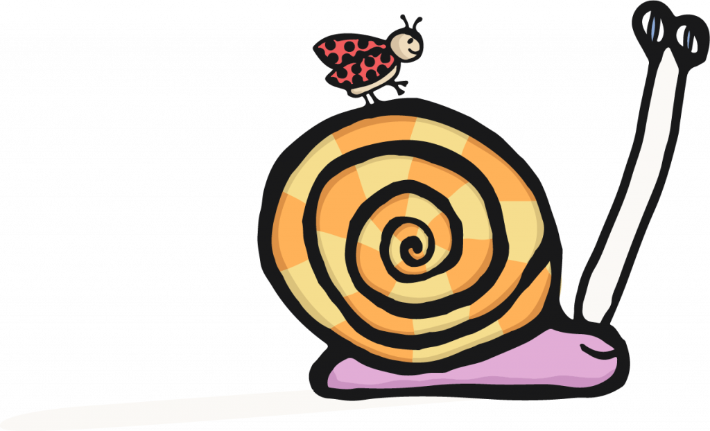 A ladybird riding on the back of a snail